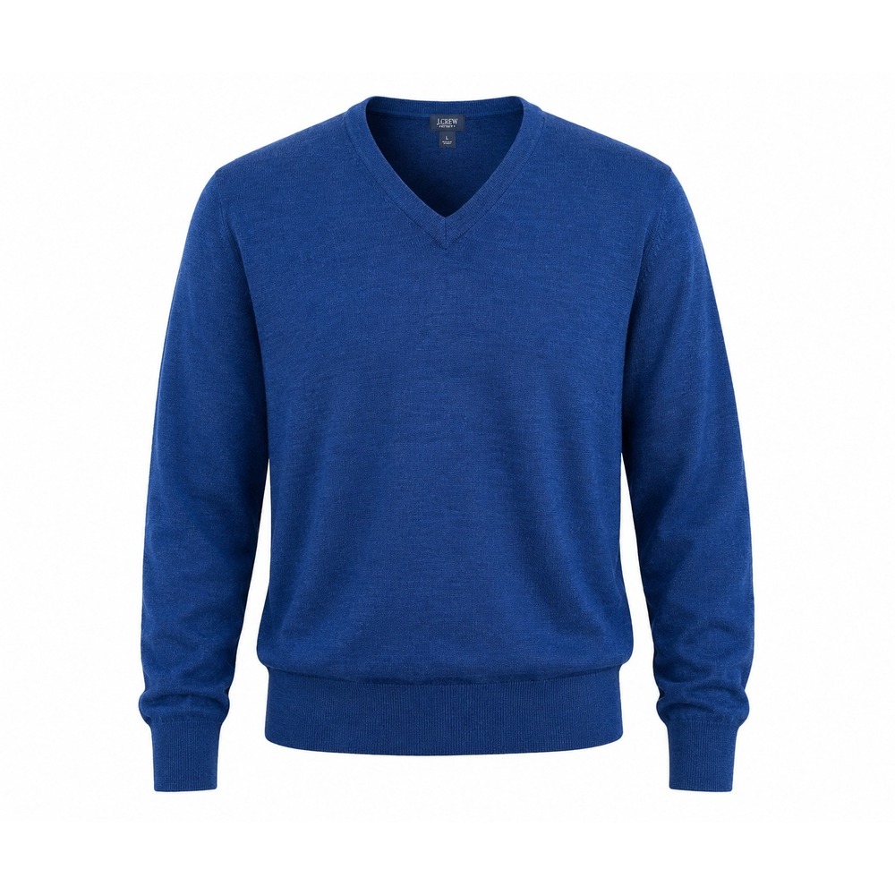 J.Crew 100% Merino Wool sweater Large cozy pullover mens layer Vneck Blue preppy
